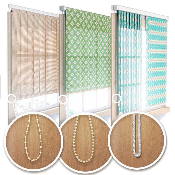 Different roller shades compatible with the SOMA Smart Shades 3: beaded chain and non-beaded cord